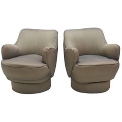 Early and Rare American Modern Pair of Barrel Swivel Chairs, Vladimir Kagan