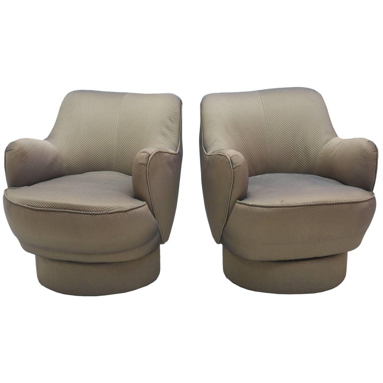 Early and Rare American Modern Pair of Barrel Swivel Chairs, Vladimir