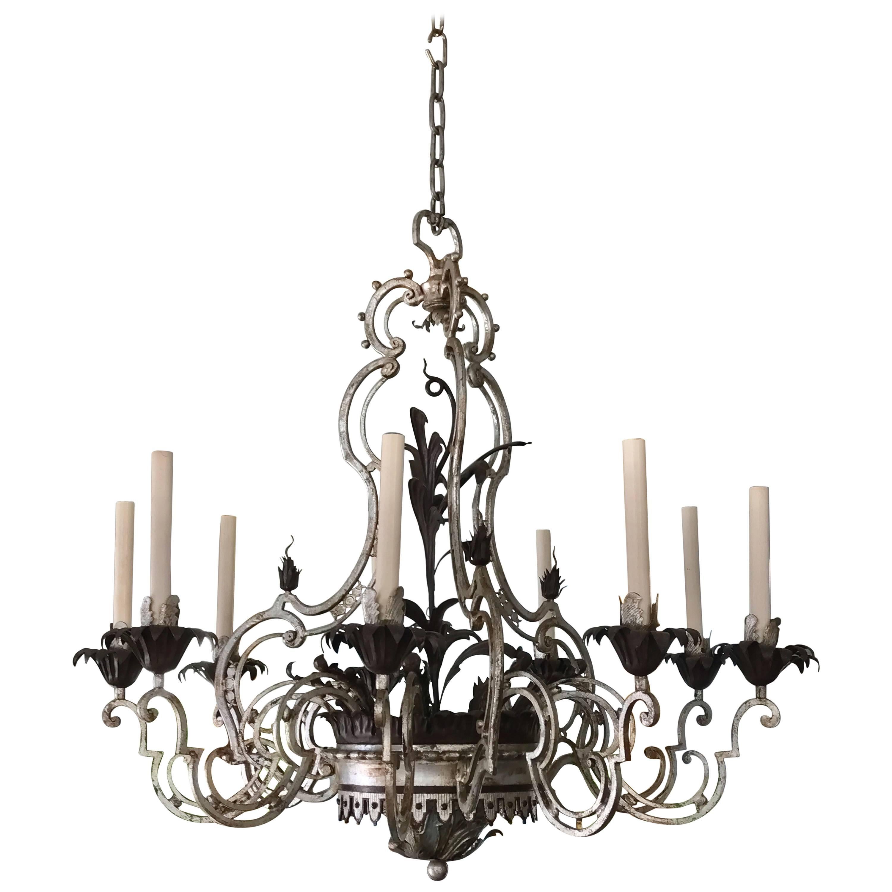 Hand Wrought Iron Chandelier For Sale