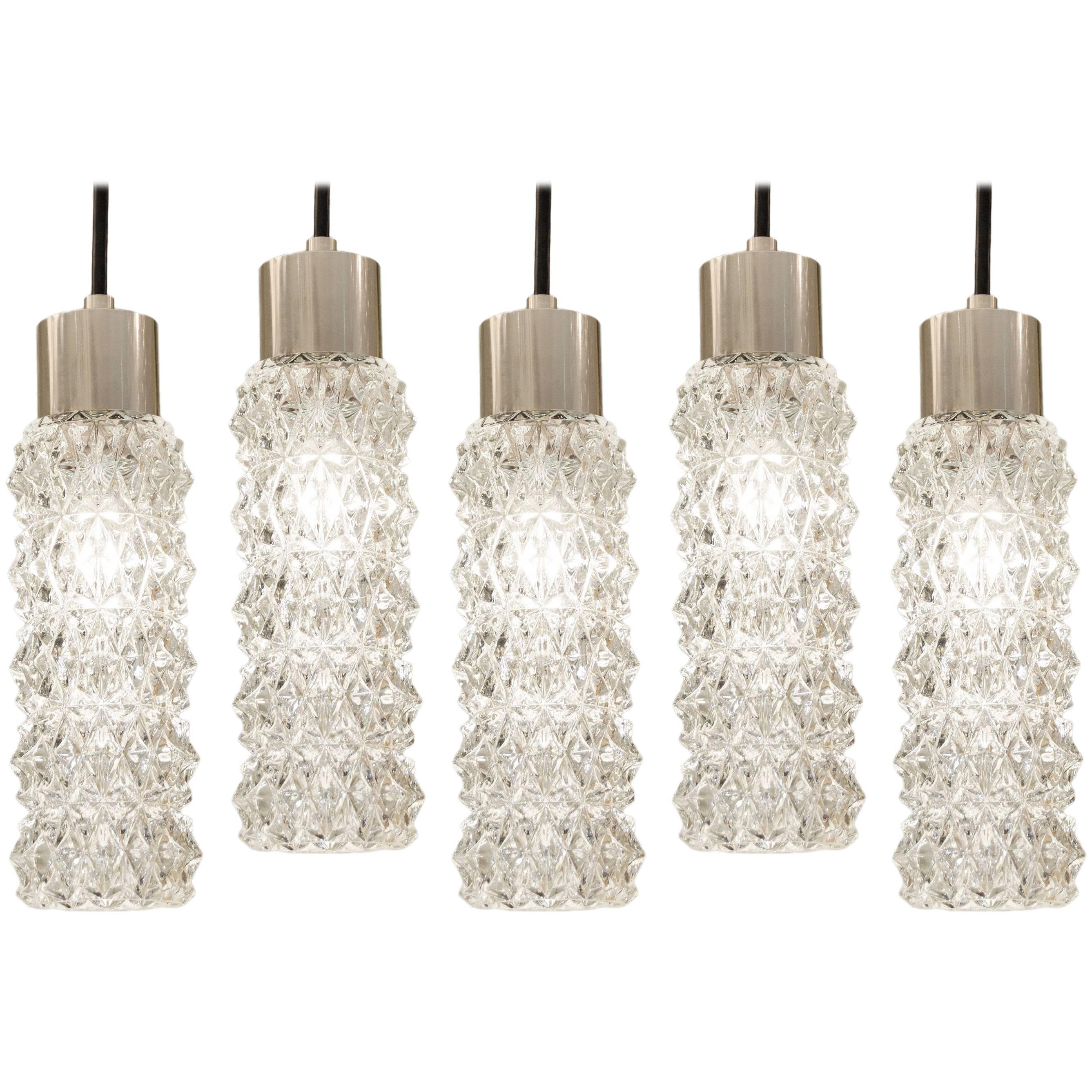 Chrome and Crystalline Faceted Pendant Lights (3 Available) For Sale