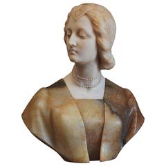 Italian Marble and Alabaster Bust of a Noblewoman, Renaissance Style