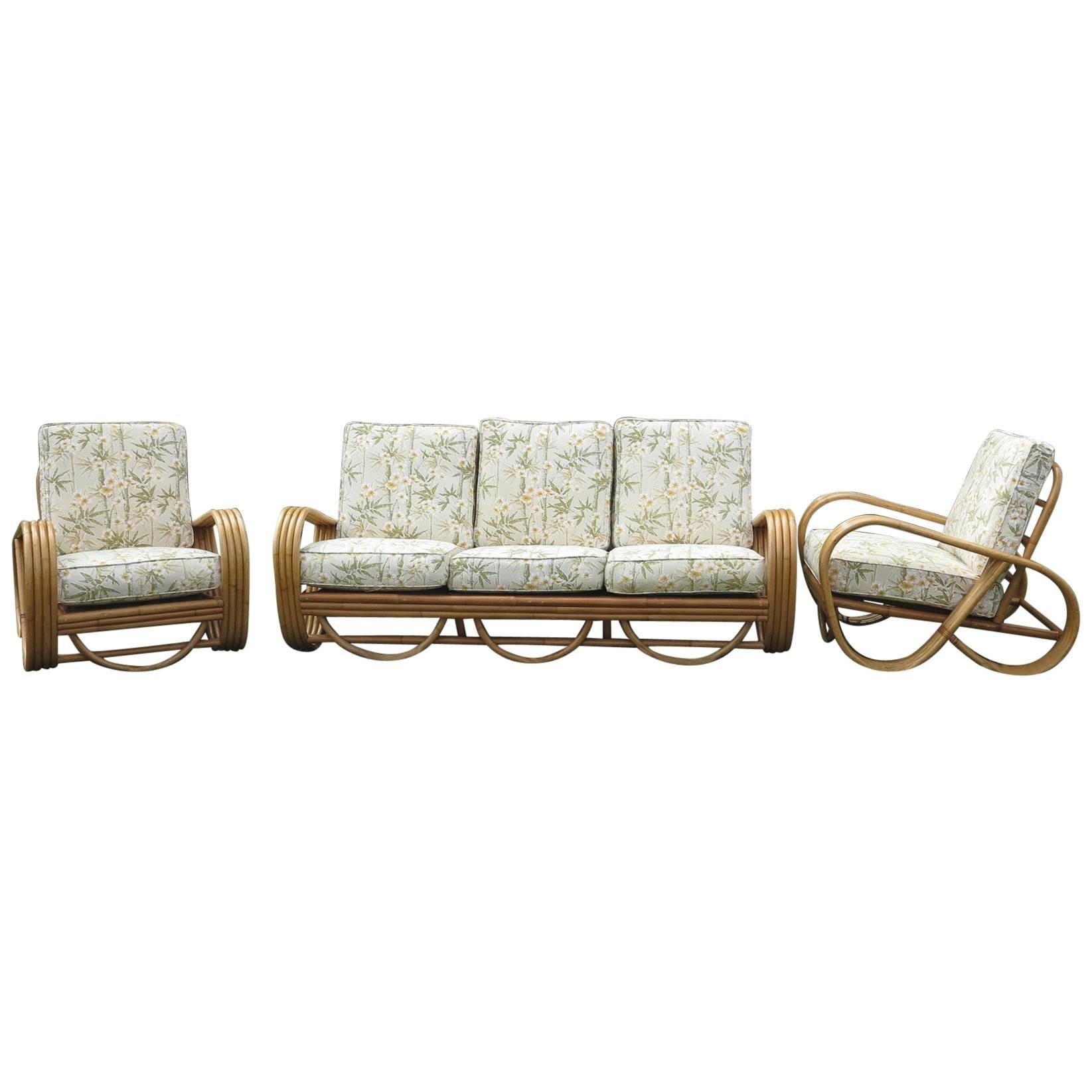 Vintage Rattan Living Room Set Reverse Pretzel