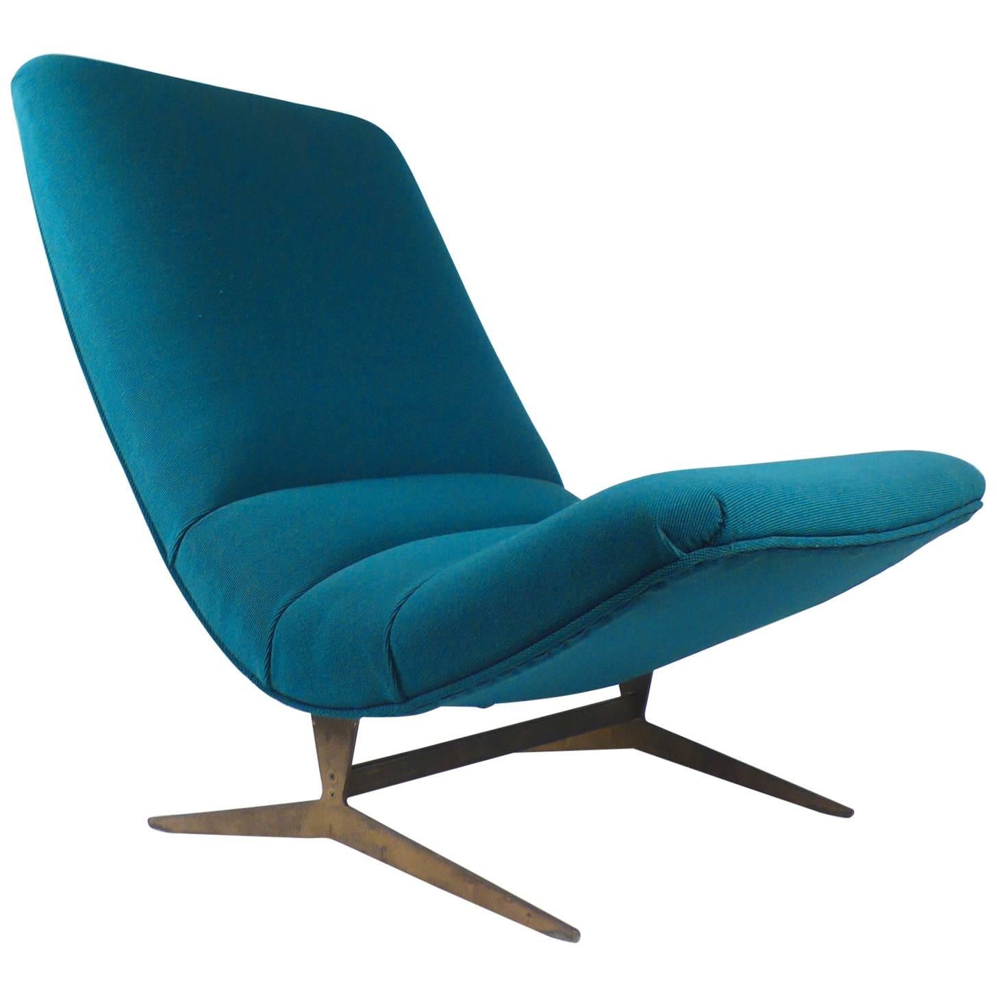 1960s Italian Scoop Lounge Chair with Patinated Bronze Base
