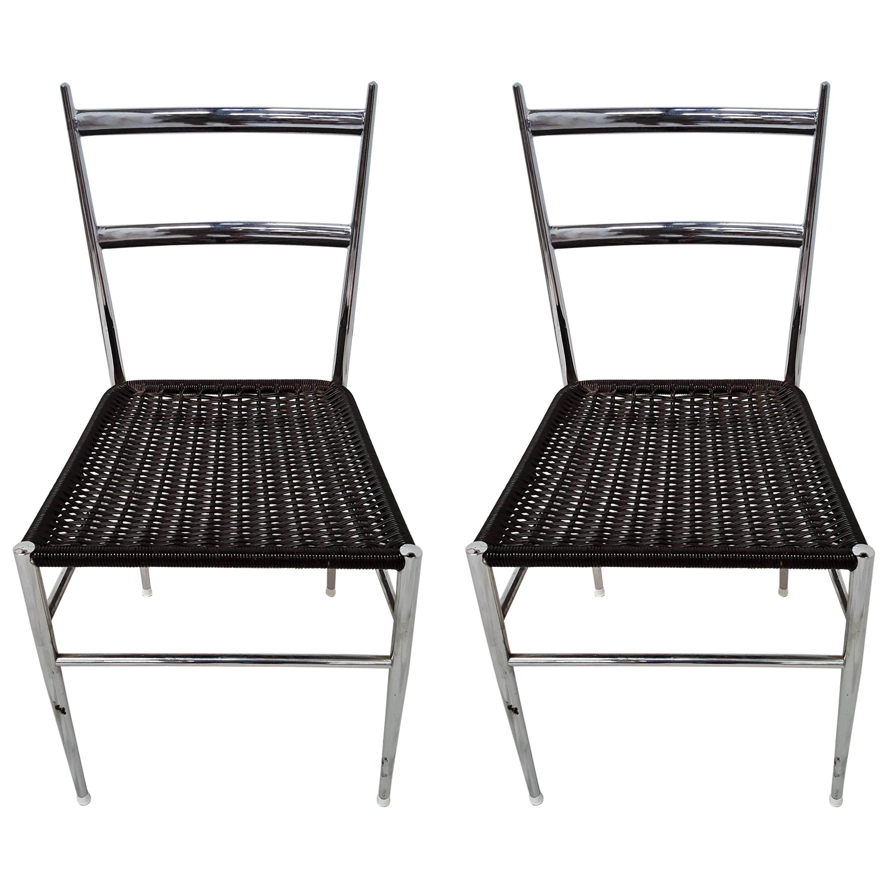 Pair Leggera Chrome Chairs By Gio Ponti, Bijenkorf, 1960s