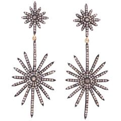 Diamond Star and Sterling Silver Dangle Earrings