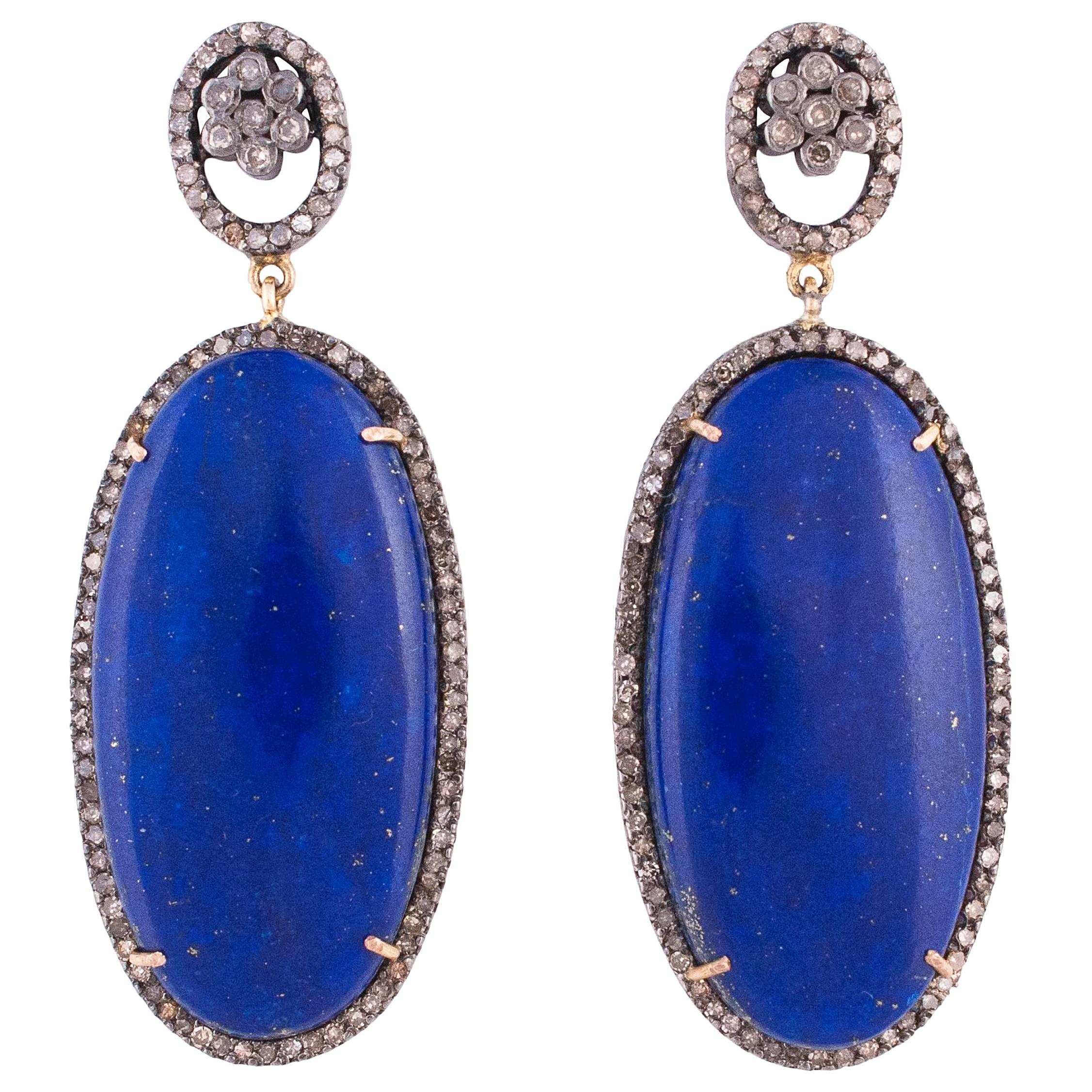 Lapis Lazuli Diamond Drop Earrings For Sale