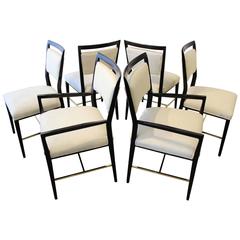 Set of Paul McCobb Dining Chairs with Brass Stretchers