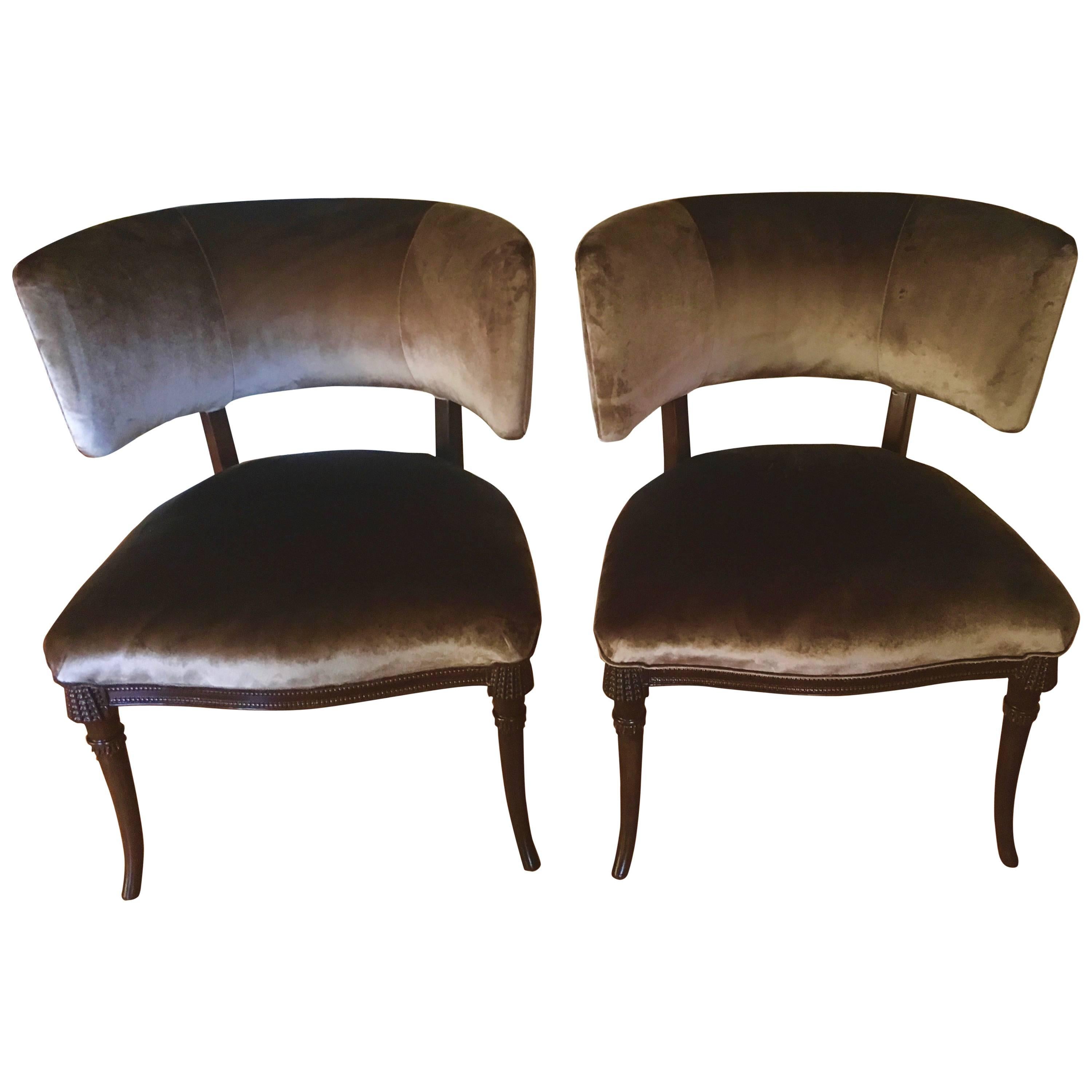 Pair of Grosfeld House Chairs in Belgian Velvet