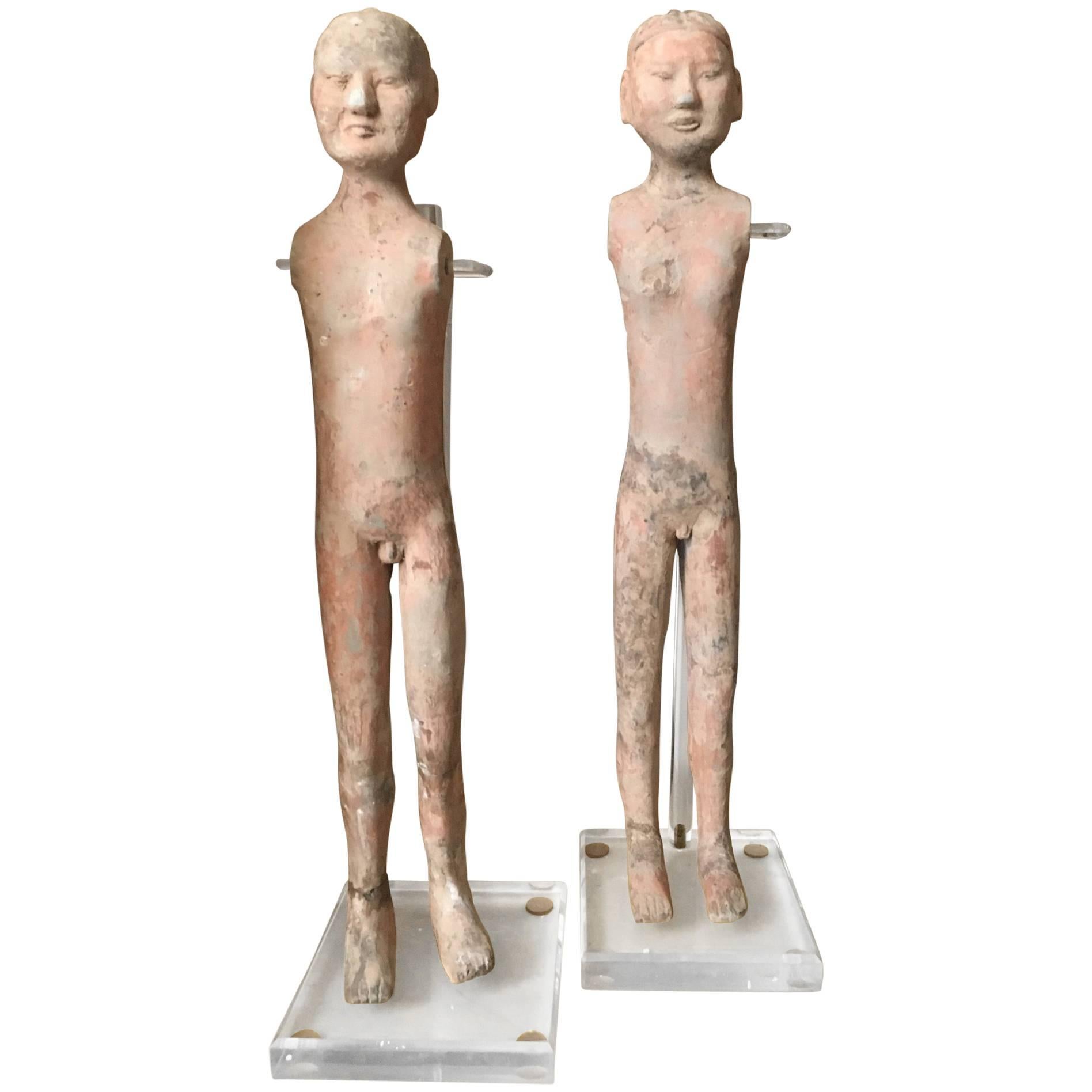 Two Rare Tomb Soldier Figures from the Han Dynasty, China, 206 BC For Sale