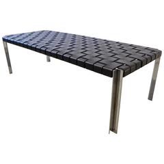Rare Erwine and Estelle Laverne Bench in Woven Leather and Chrome 