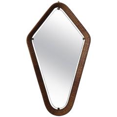 Unusual Italian Cane and Brass Mirror, circa 1950s