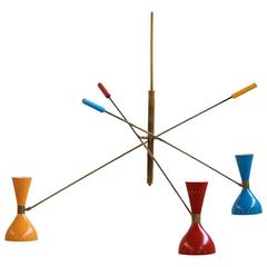 Amazing Italian Adjustable Three-Arm 'Triennale' Brass Lamp in Stilnovo Style