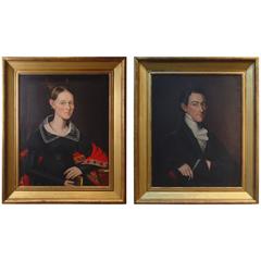 Used Pair of Portraits of a Lady and Gentleman Attributed to Ammi Phillips