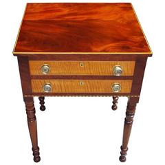 Antique American Shearton Mahogany and Tiger Maple Inlaid Side Table, Circa 1820