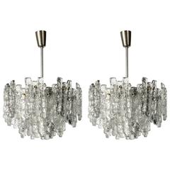 Pair Kalmar Franken KG Ice Glass Crystal Chandeliers