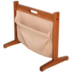 Danish Modern Teak and Canvas Magazine Holder Rack Brdr. Furbo