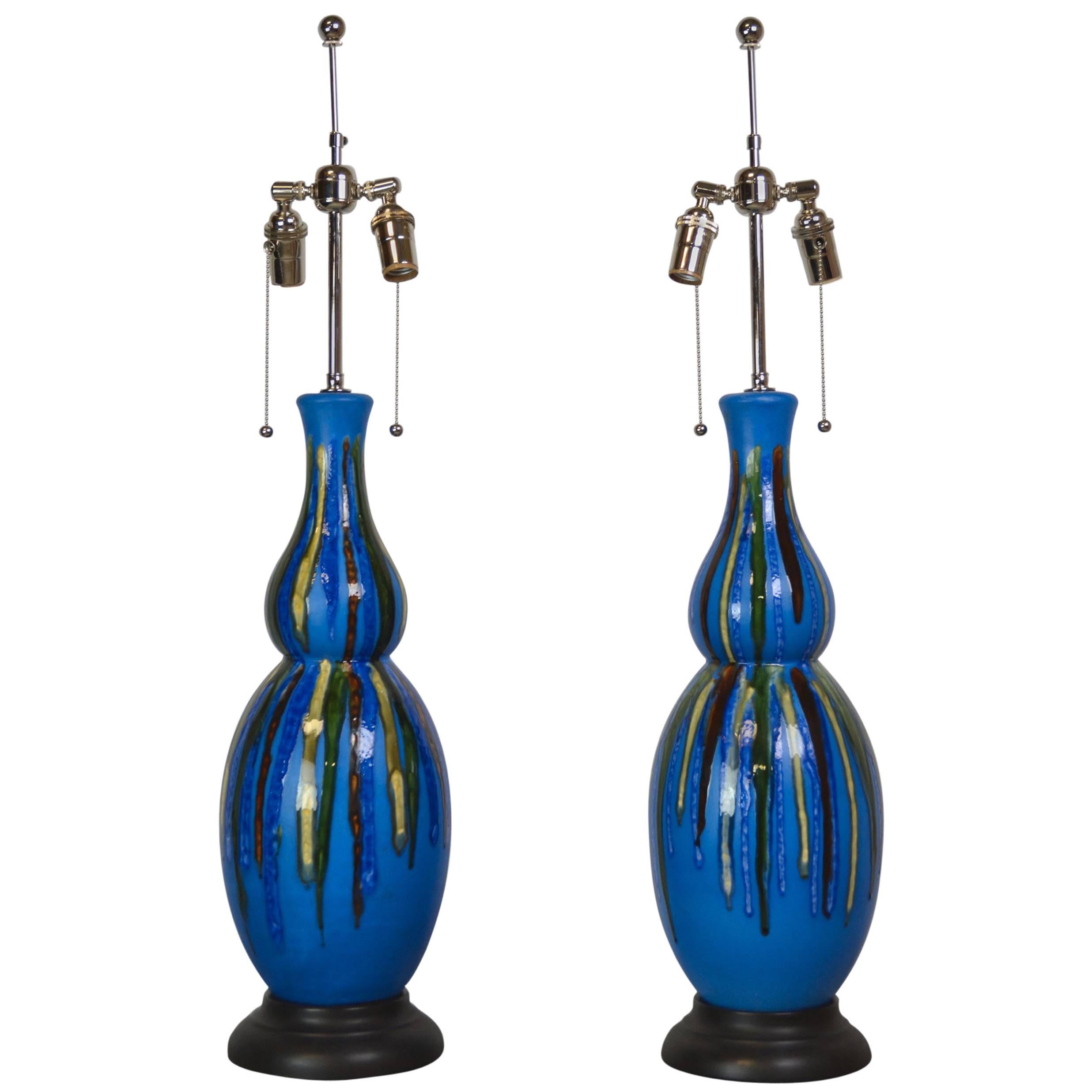 Pair of Vintage Double Gourd Glazed Lamps