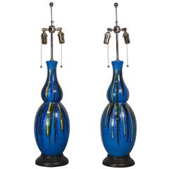 Pair of Vintage Double Gourd Glazed Lamps