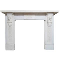Antique Statuary White Marble Carved Fireplace Mantel