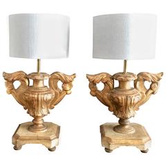 Pair of 18th Century Italian Gold Giltwood Altar Candleholders as Lamps