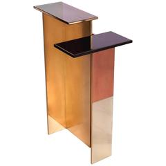 MMXVI CS1 Tiered Multi-Finish Patinated Brass and Wood Console Table 10