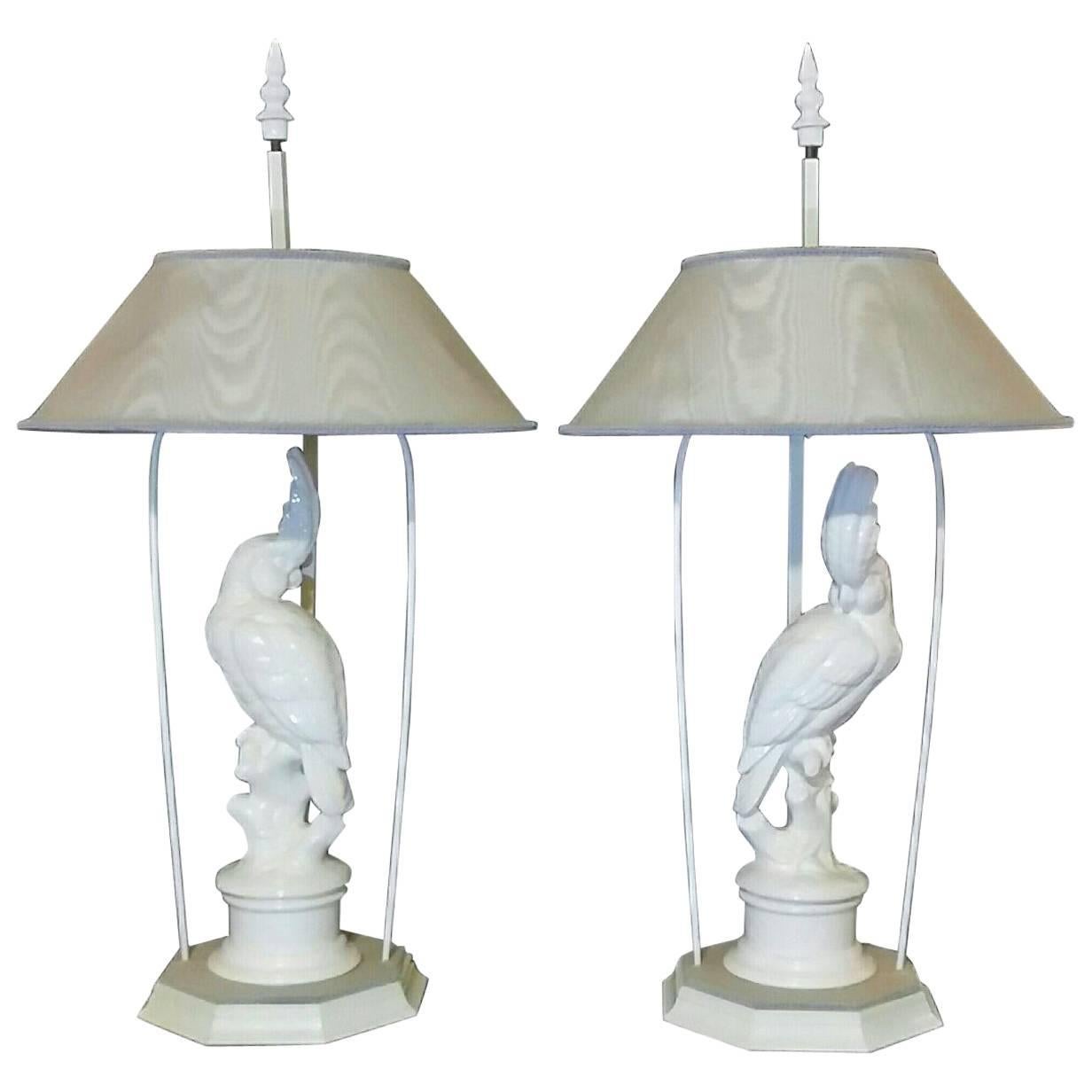 Pair of Ceramic Cockatoo Table Lamps