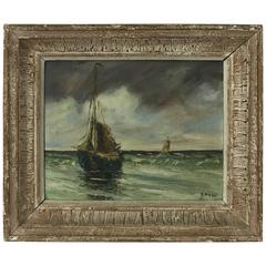 French Oil Painting on Board of Sailing Ships by H. Kermao 11