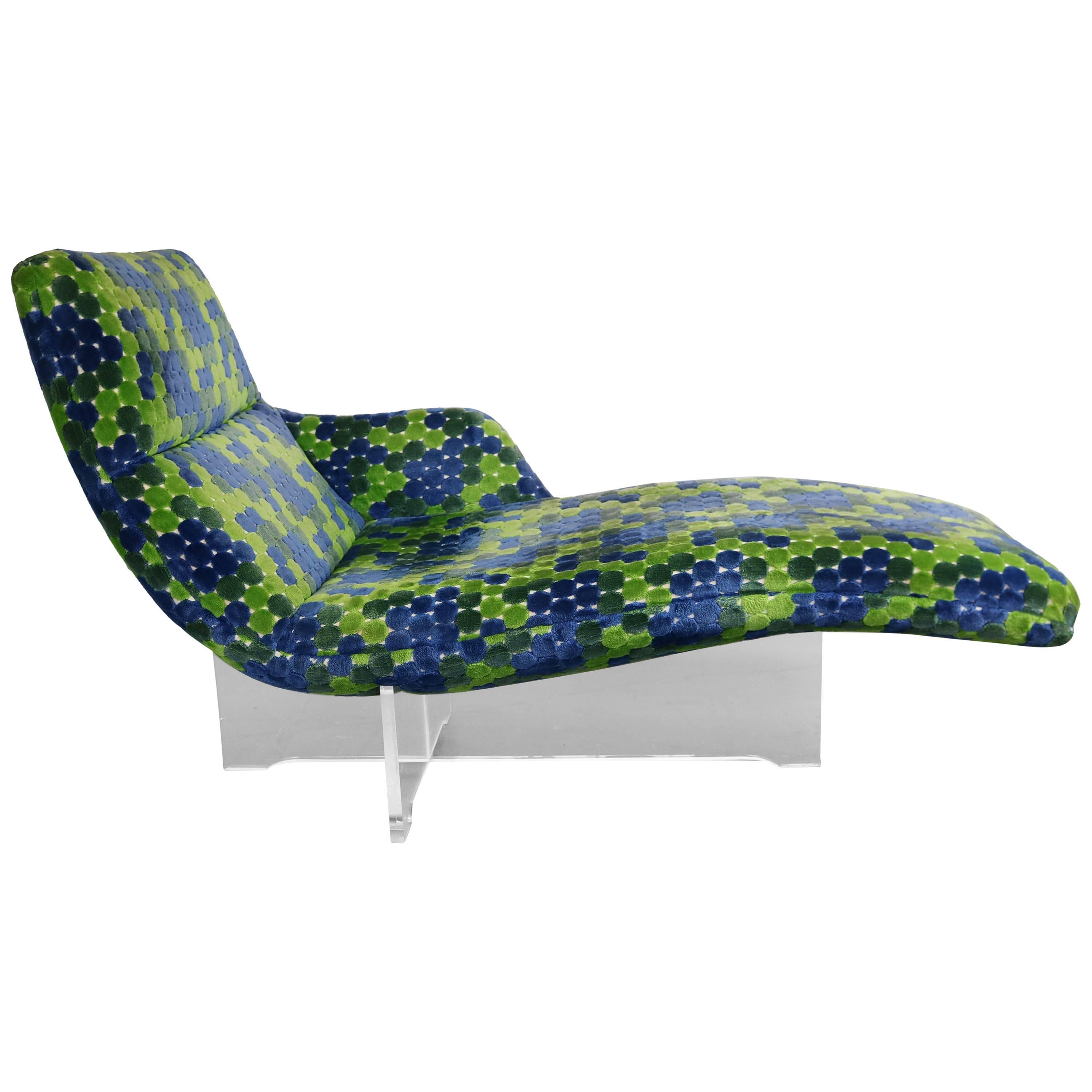 Vladimir Kagan Erica Lounge Chair Chaise with Lucite Base and Original Fabric