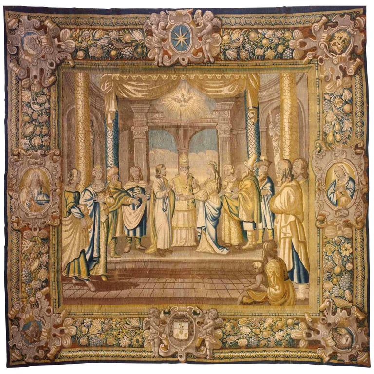 17th Century French Religious Tapestry, New Testament, Marriage of Mary