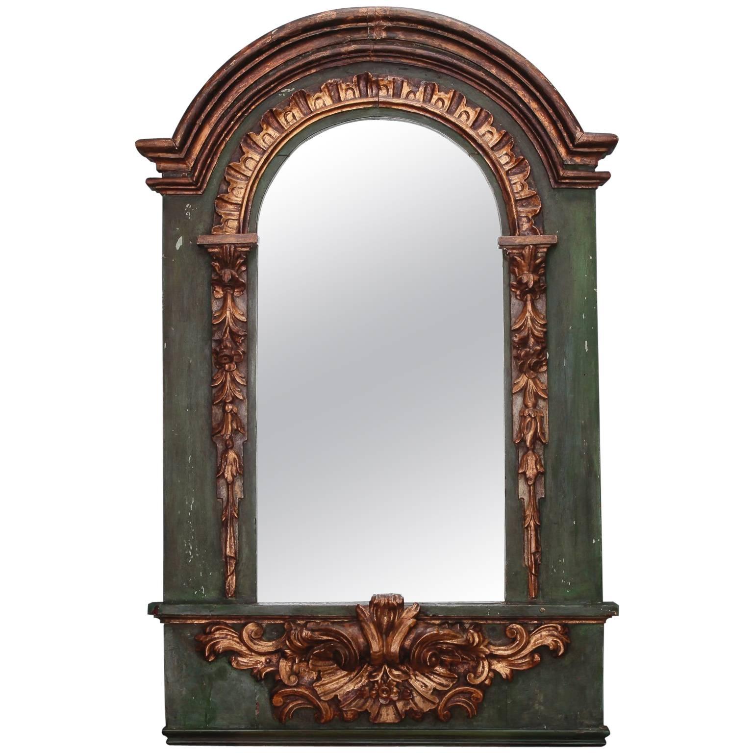 19th Century French Painted Mirror with Carved and Gilded Detailing