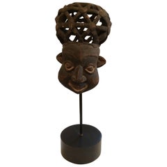 Vintage Bold African Sculpture of a Head on Custom Stand