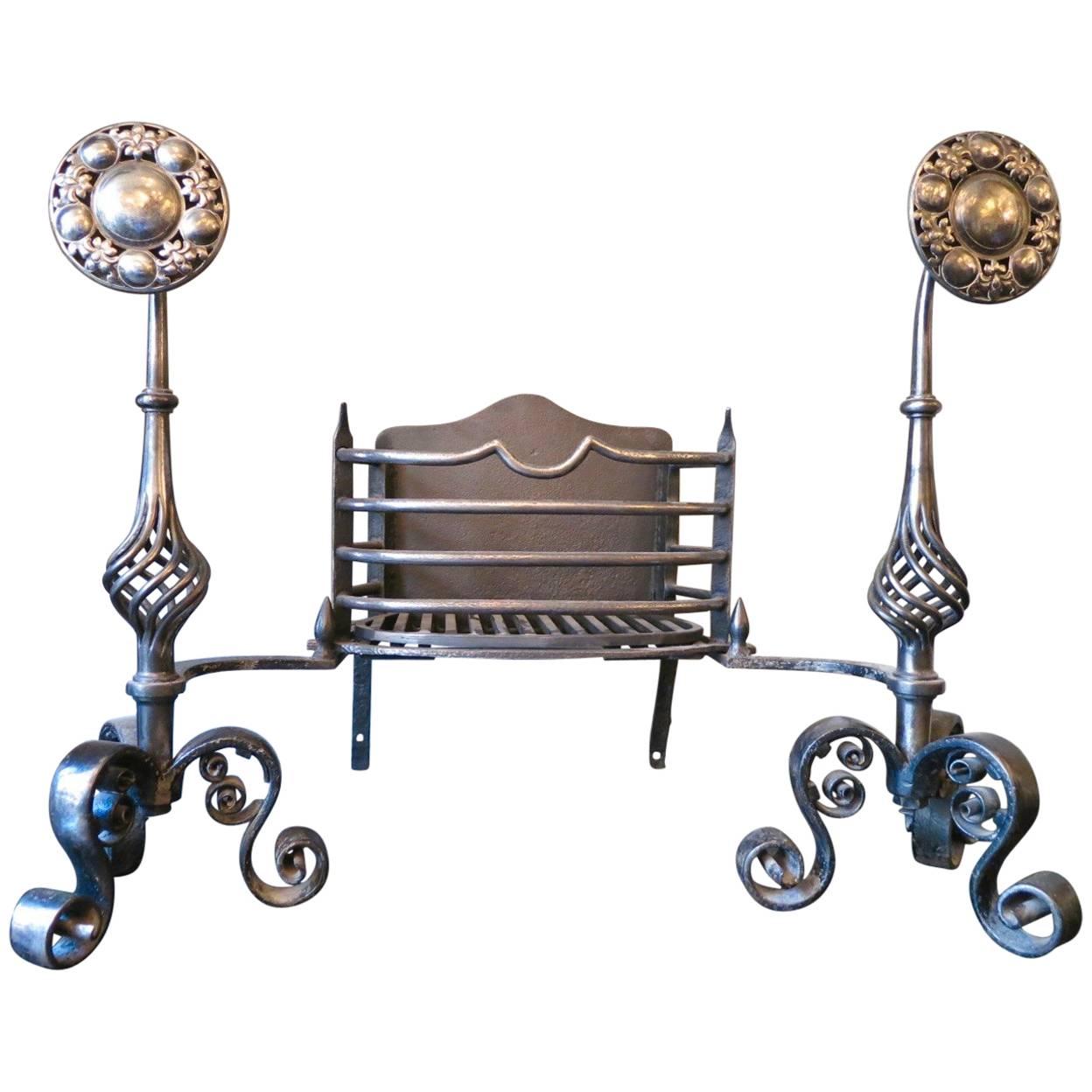 Arts and Crafts Wrought Iron Dog Grate For Sale