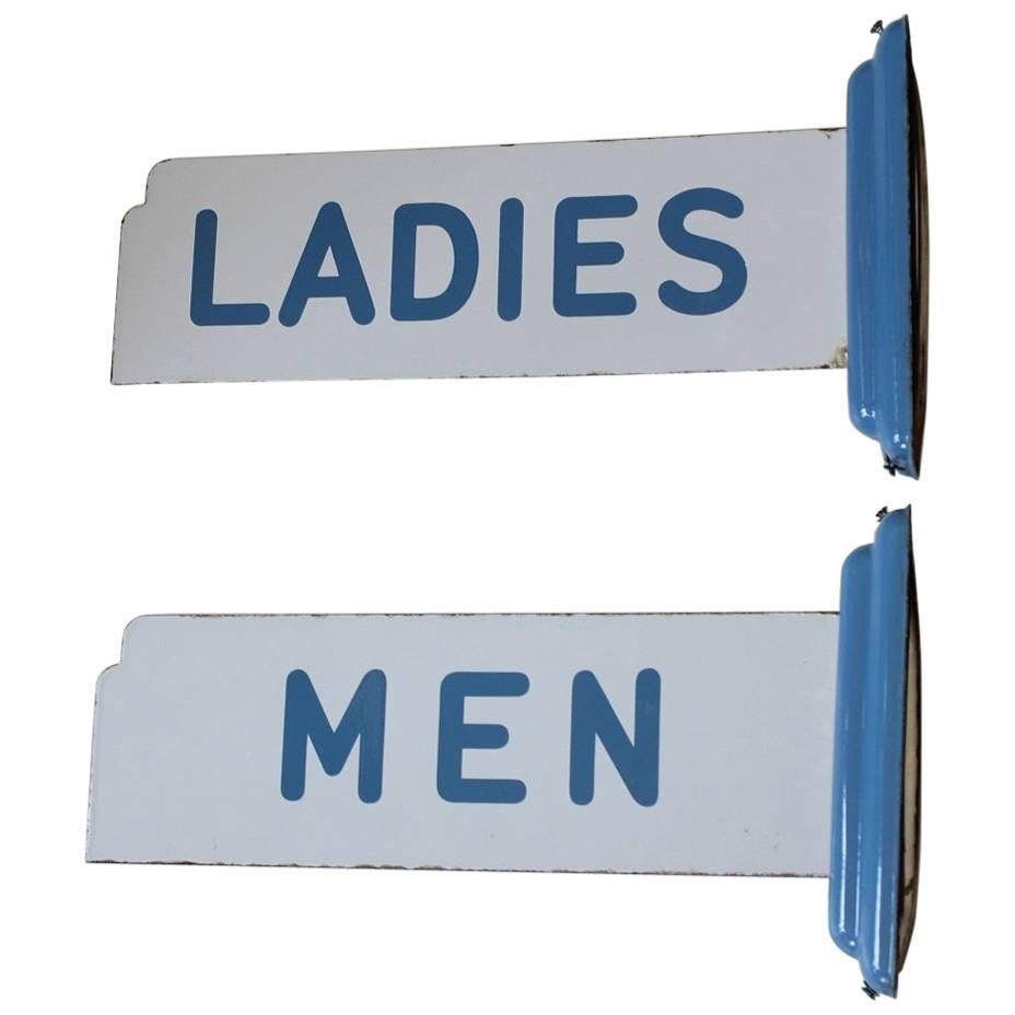 Art Deco Porcelain Men and Ladies Restroom Signs For Sale