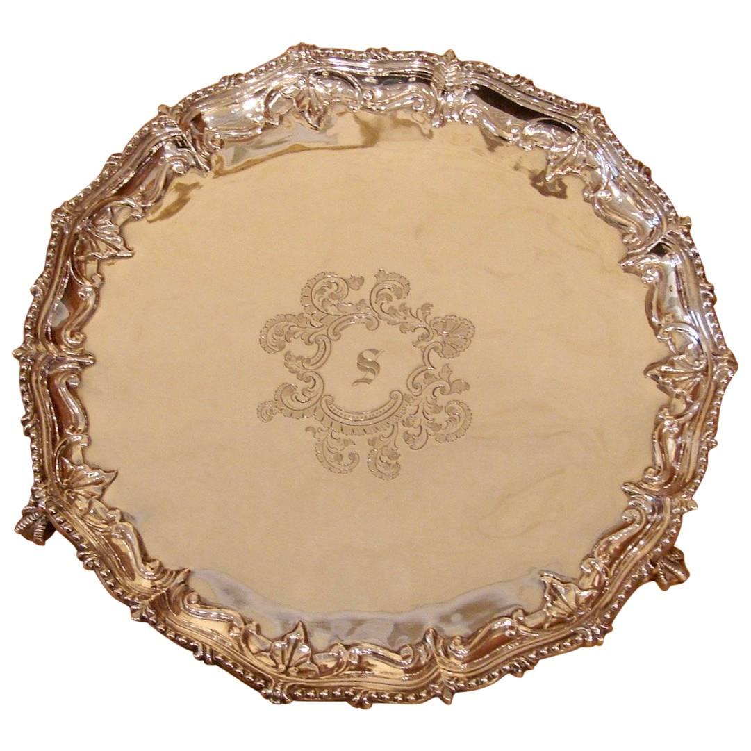 Sterling Silver Salver Hallmarked London by Martin Hall and Company, 1881