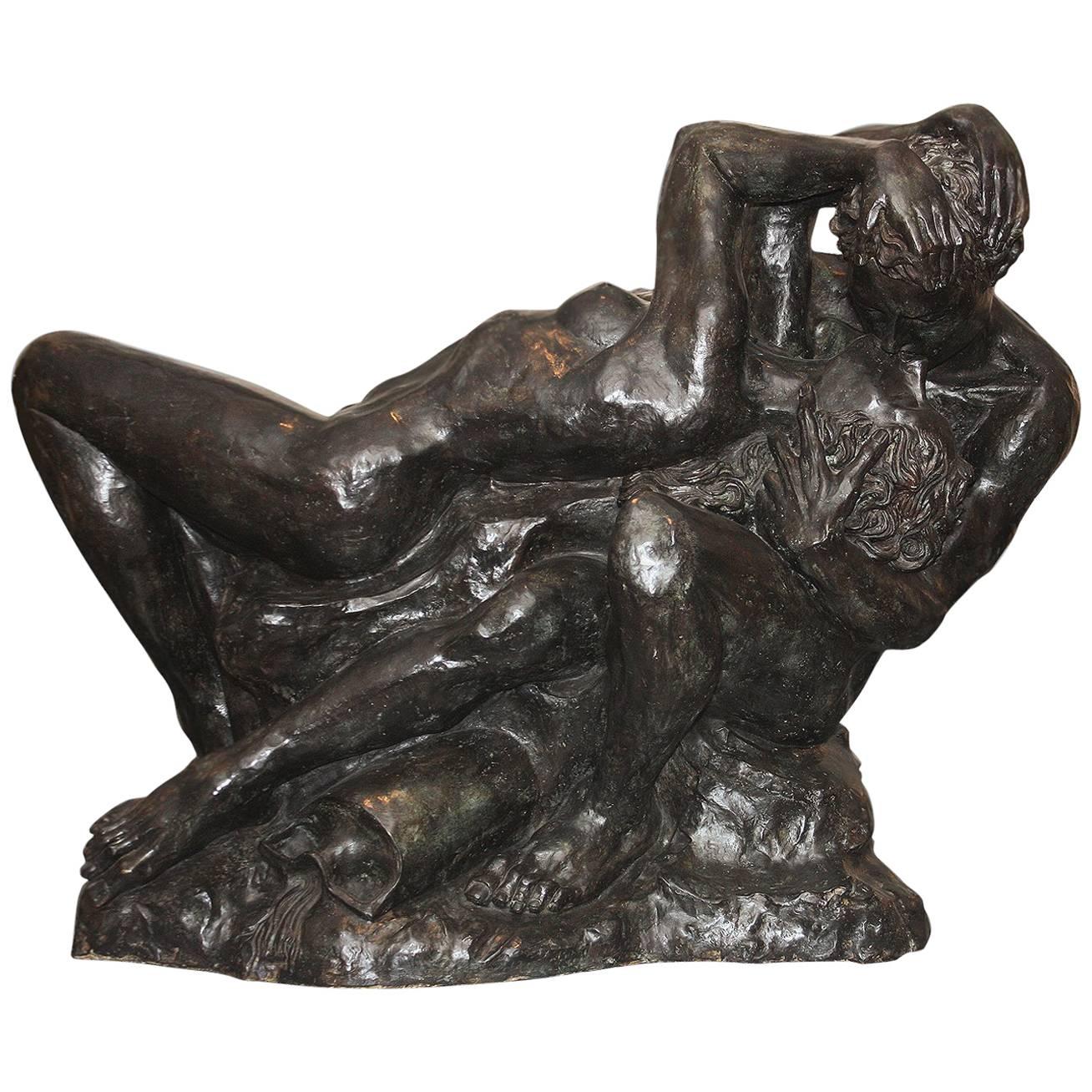 Homage to Camille Claudel Romeo & Juliet Very Impressive Bronze Sculpture 500lbs For Sale