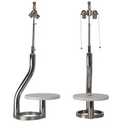 Pair of 1980s Chrome and Marble Lamps