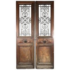 Pair of French Cast Iron and Oak Front Doors