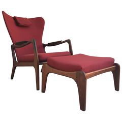 Mid-Century Sculptural Walnut Adrian Pearsall Lounge Chair and Ottoman