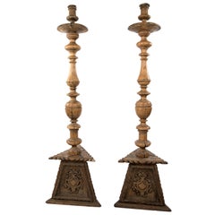 18th Century Pair of Monumental Italian Carved Candelabras