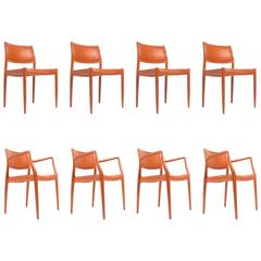 Set of Eight J.L. Møller Model 80 Dining Chairs by Niels Møller in Leather