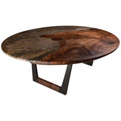 Modern Granite and Bastogne Walnut Oval Dining Table with Wood and Steel Base