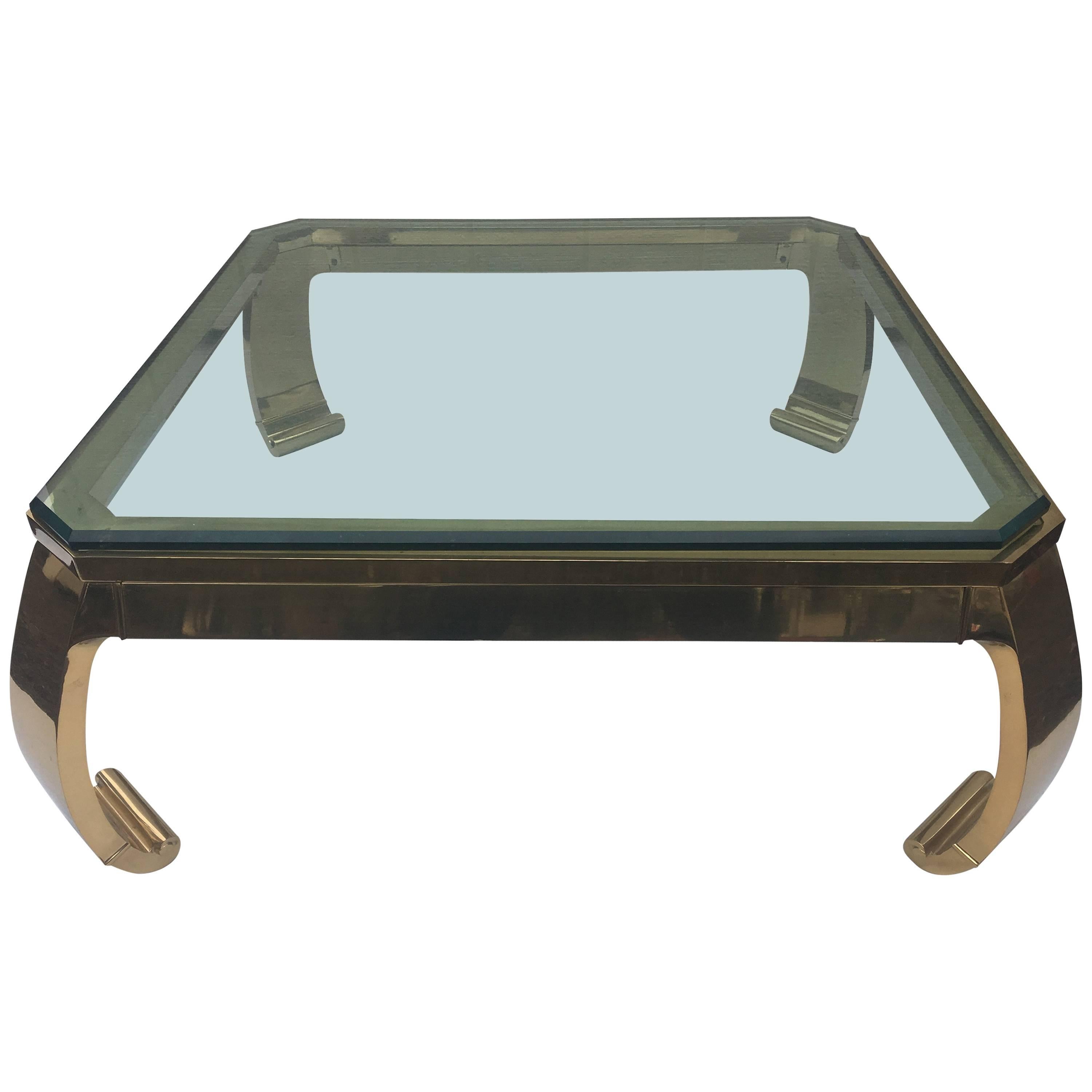  Asian Inspired Brass and Glass Coffee Table attributed to Mastercraft