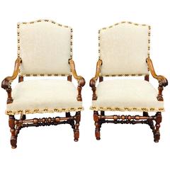 Fine Pair of Louis XIV Period 17th Century Armchairs