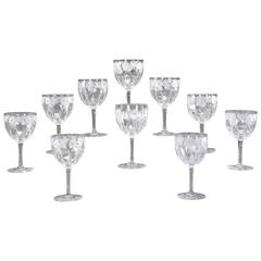 Set of 12 Hand Blown Signed Libbey Wheel Cut Goblets Arts & Crafts Floral Motif