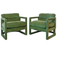Pair of Loden Green Velvet Fully Upholstered Chairs by Drexel