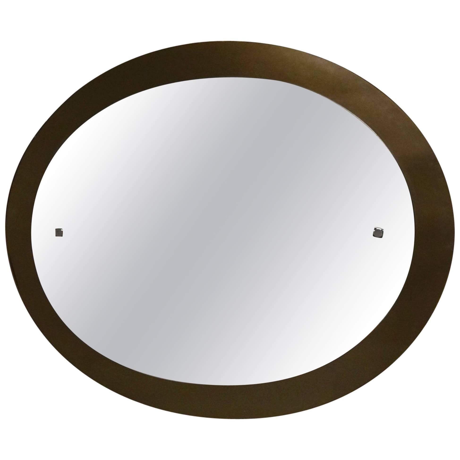 Oval Beveled Mirror with a Smoked Mirror Border, Italy, circa 1970 For Sale