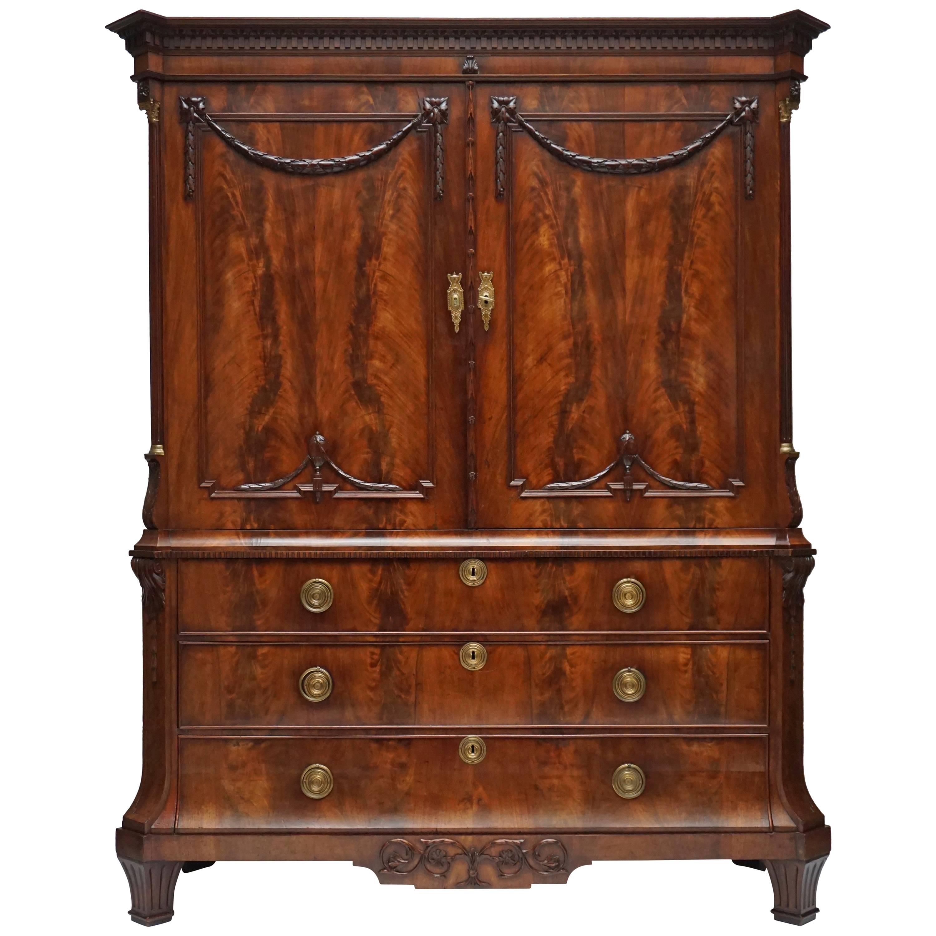 Magnificent 18th Century Mahogany Neoclassical Dutch Cabinet