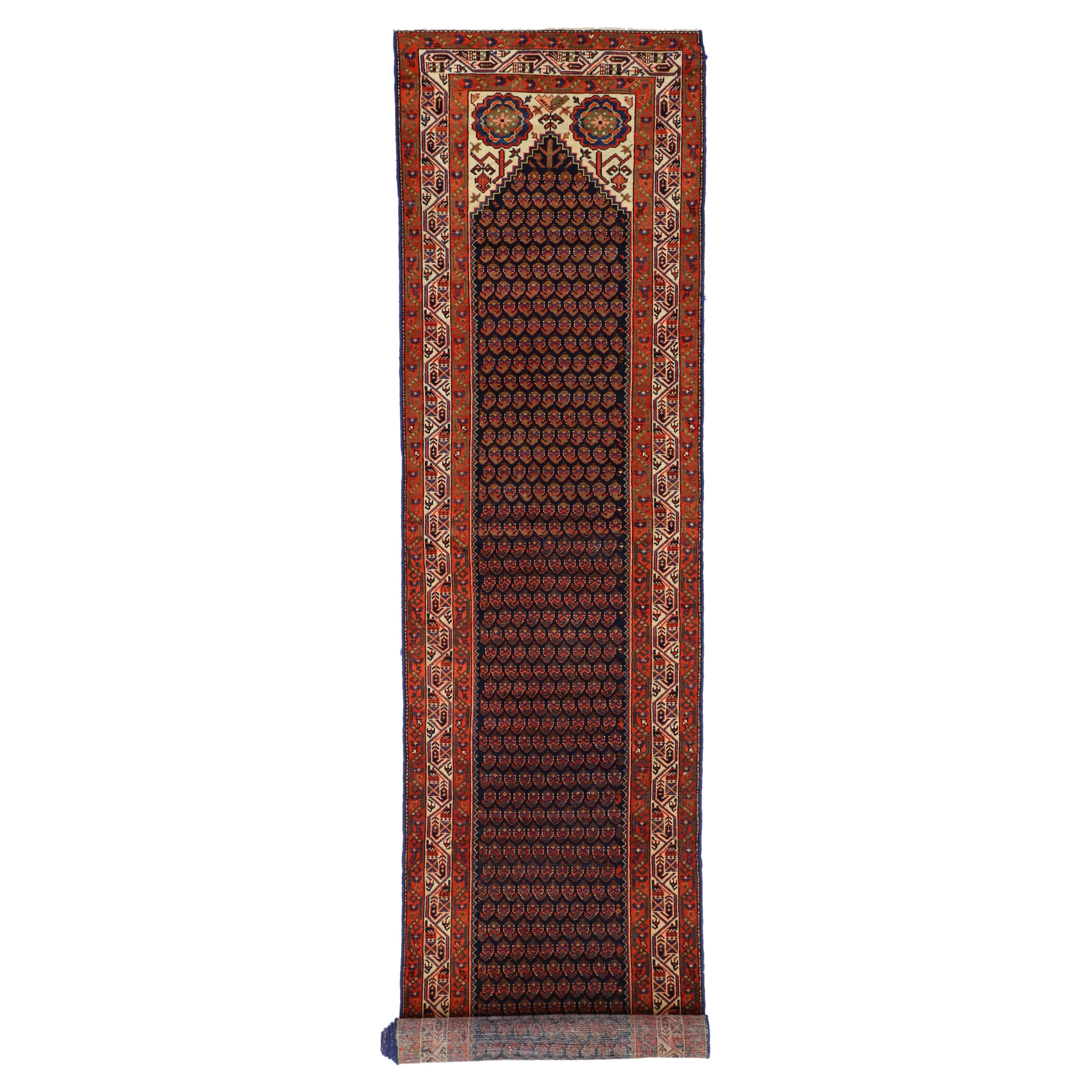 Antique Persian Malayer Runner with English Manor House Tudor Style For Sale