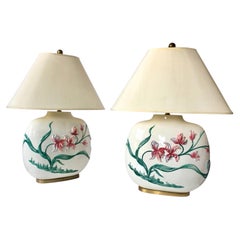 Lámparas de mesa de estilo chinoiserie de Chapman, cerámica pintada a mano, 1983