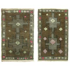 Pair of Vintage Turkish Anatolian Rugs in Brown and Pink 2